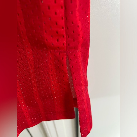 Adidas Red Mesh Striped Tank Side Slit Dress with Embroidered Emblem & Signature - Picture 4 of 9